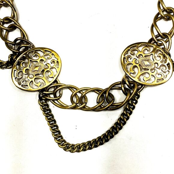 Chain Belt Medallion Concho Metal Brass Y2K Chunky Hippie Boho S M L XL 28-38 in - Picture 4 of 14